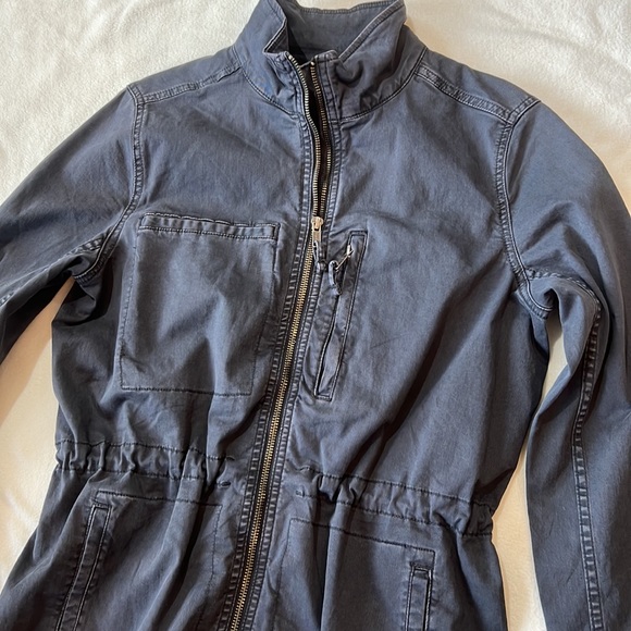 Daily Ritual Dark Navy Gray Denim Moto Jacket with Drawstring Waist size 2 - Picture 2 of 13
